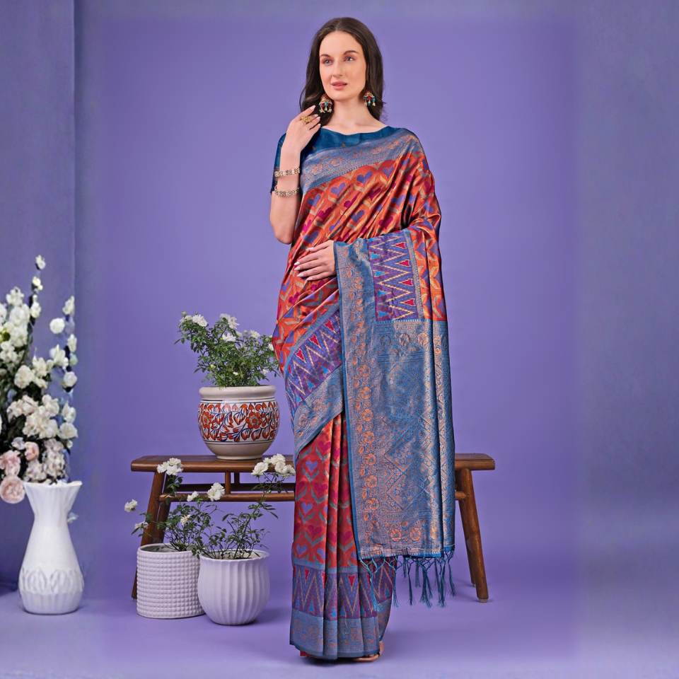 Arohana Red Litchi Silk Woven Tassel Saree