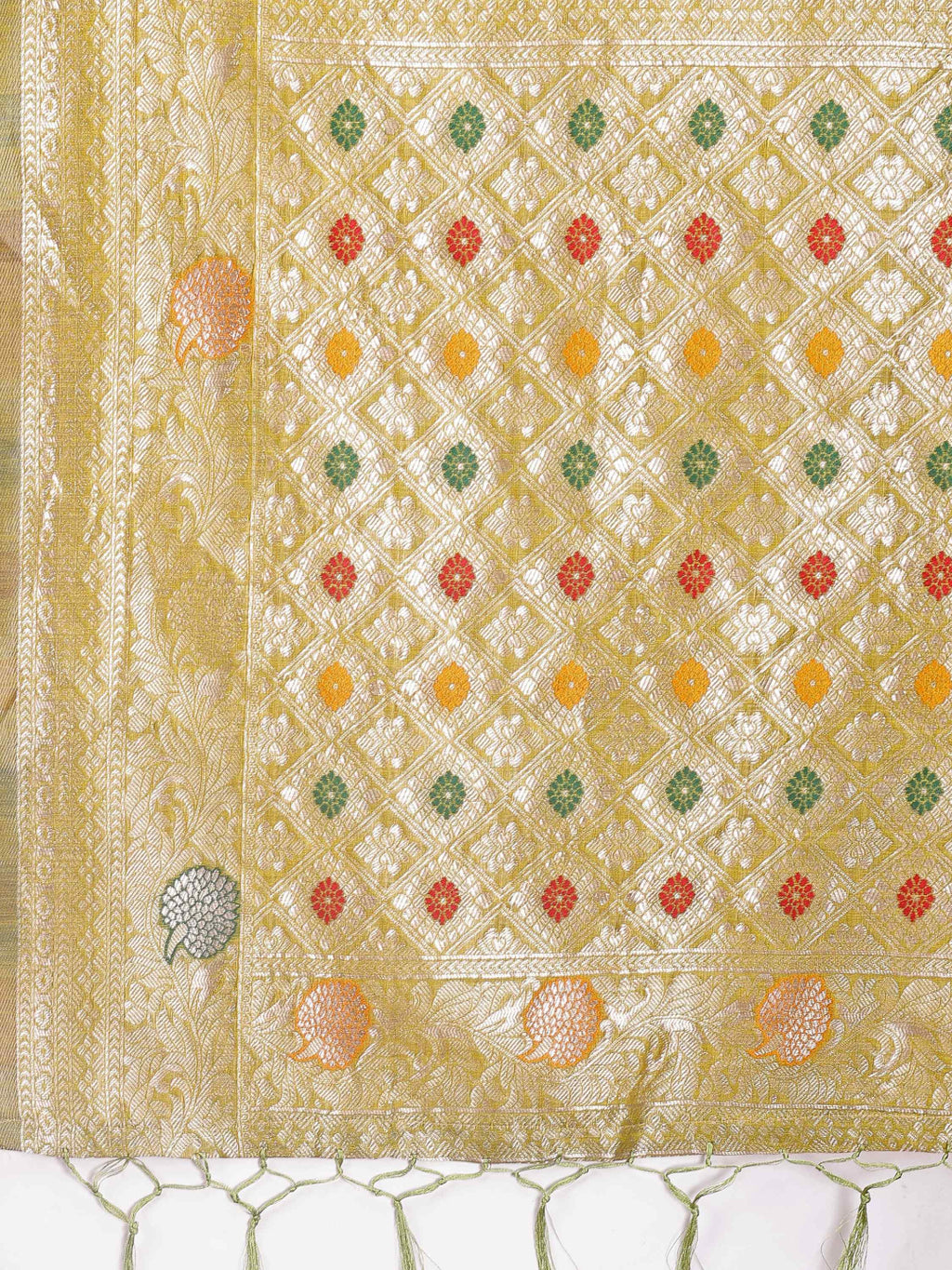 Elegant Mustard Linen Cotton Saree with Zari Weaving