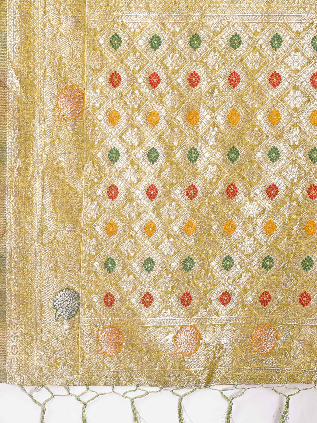 Elegant Mustard Linen Cotton Saree with Zari Weaving