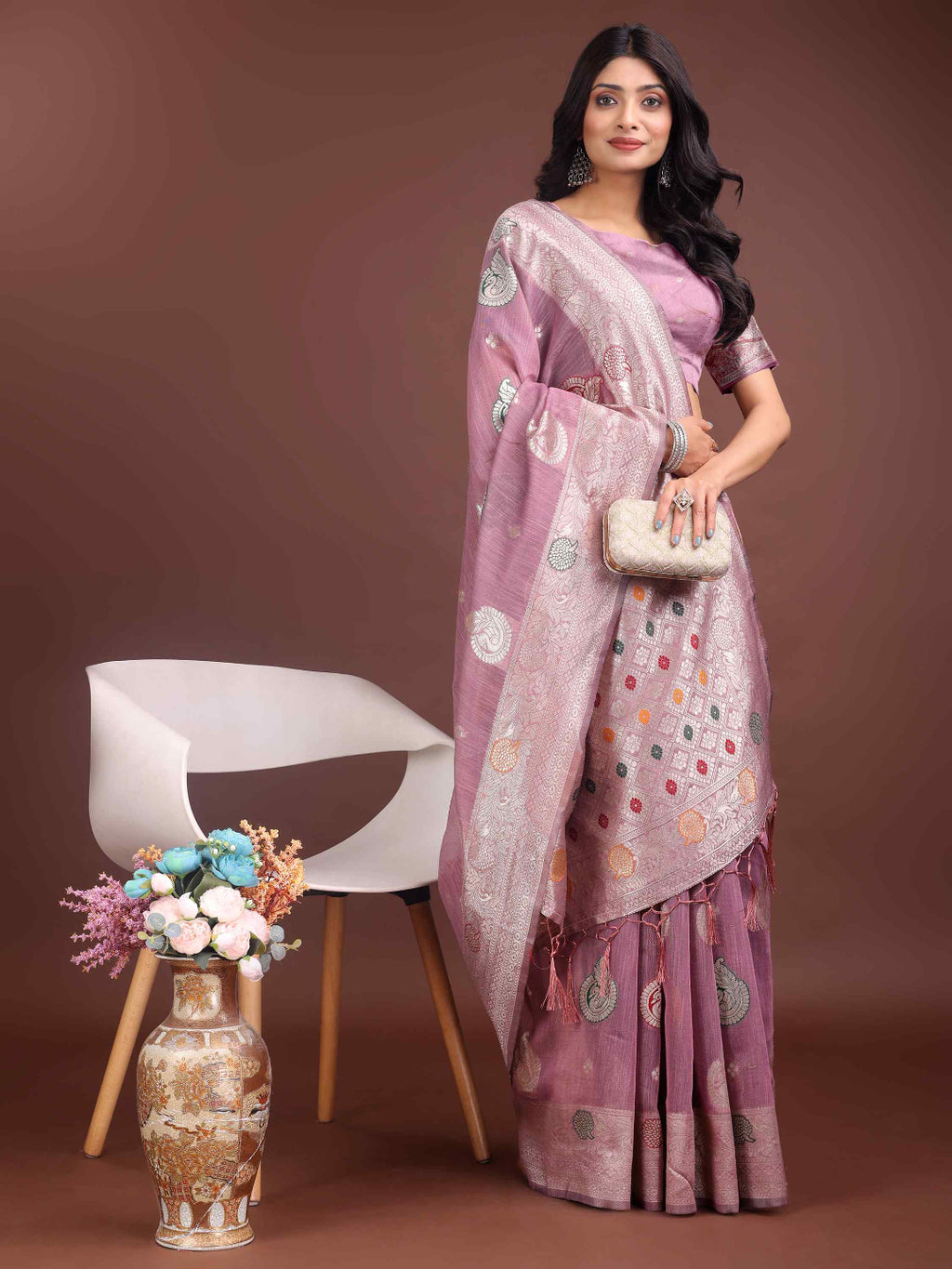 Elegant Mustard Linen Cotton Saree with Zari Weaving