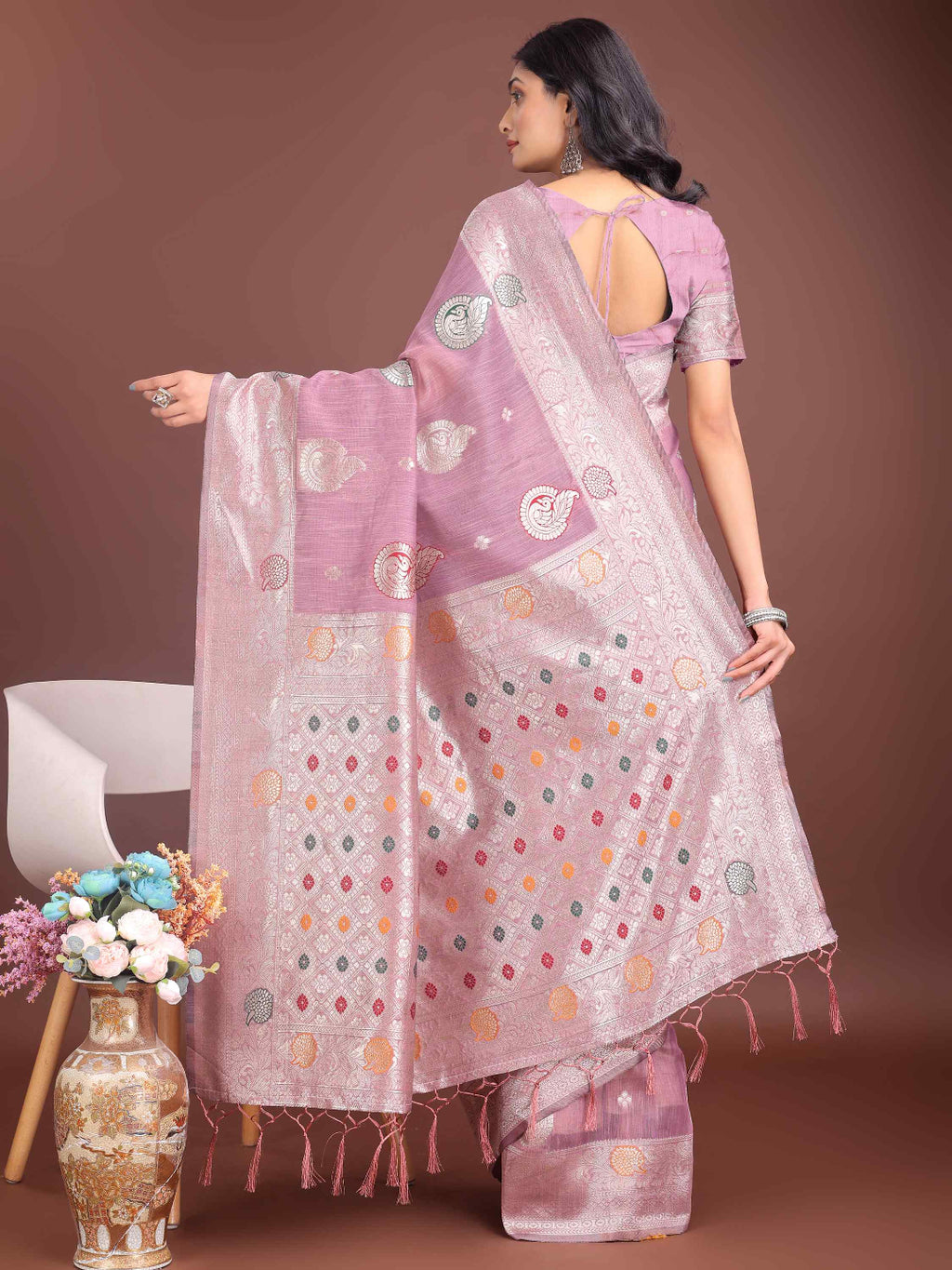 Elegant Mustard Linen Cotton Saree with Zari Weaving