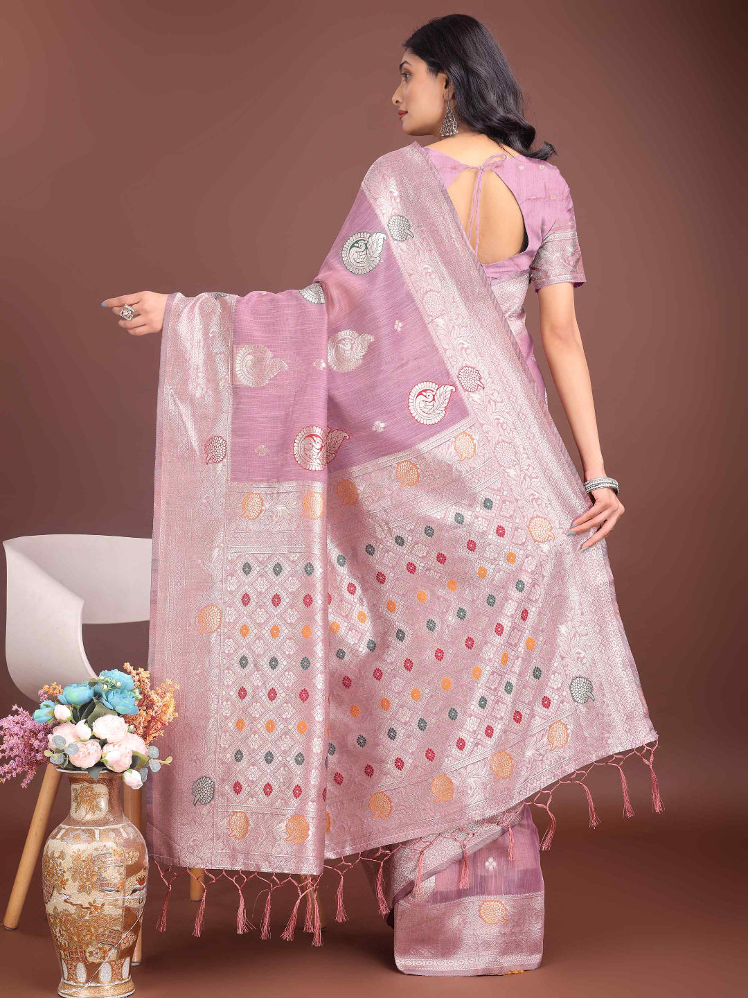 Elegant Mustard Linen Cotton Saree with Zari Weaving