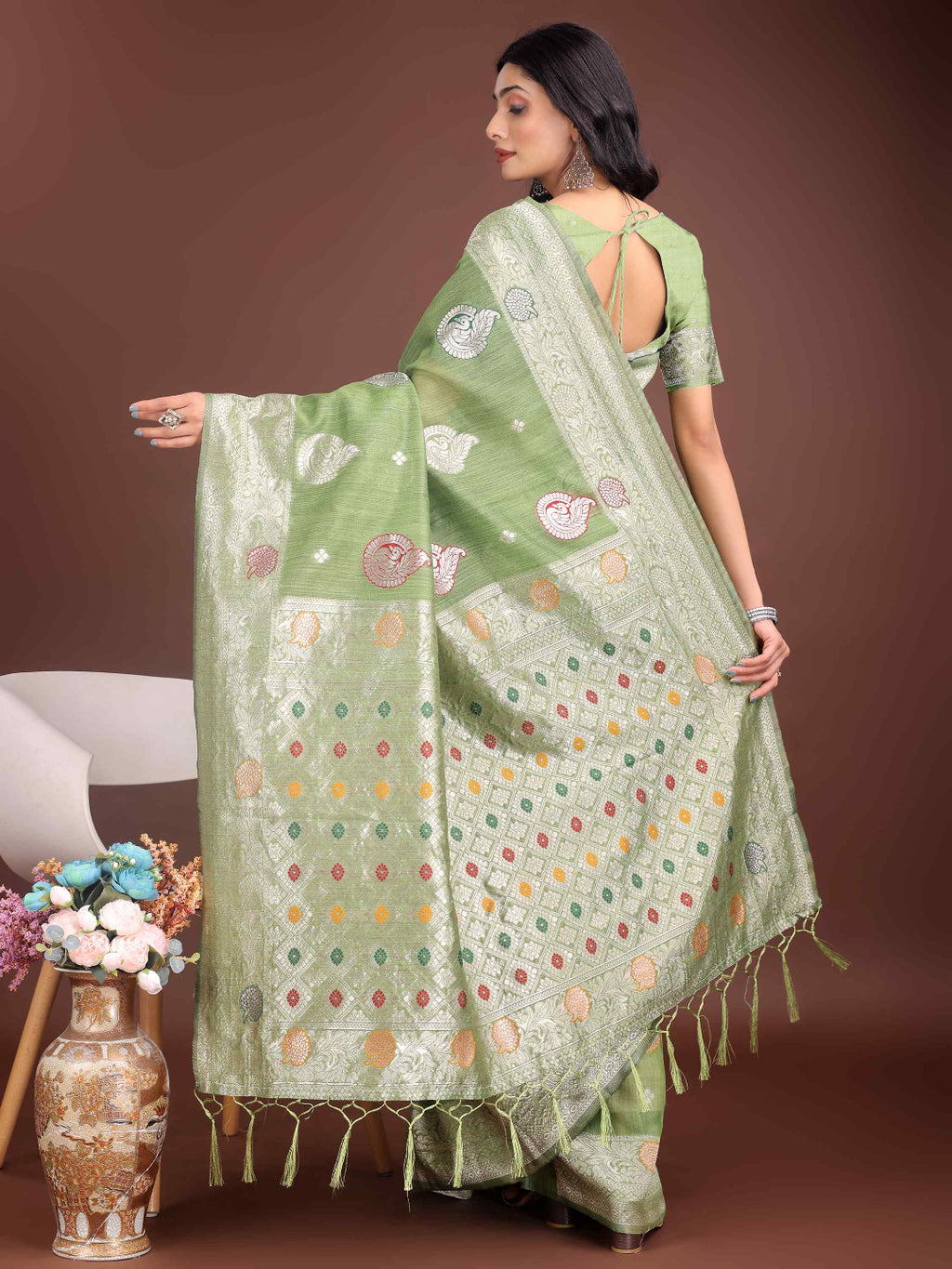 Elegant Mustard Linen Cotton Saree with Zari Weaving