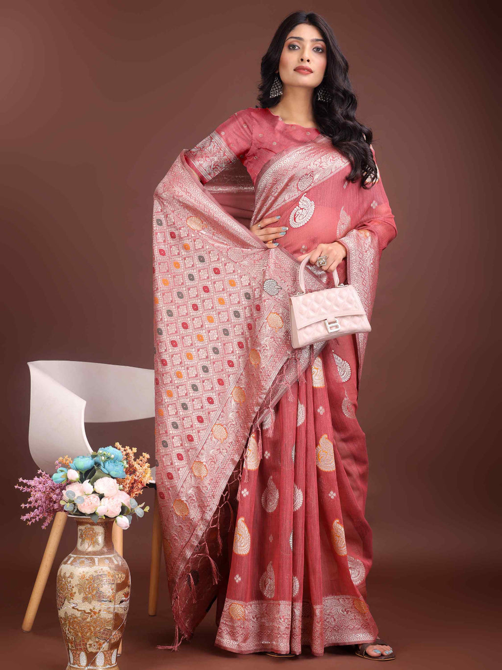 Elegant Mustard Linen Cotton Saree with Zari Weaving