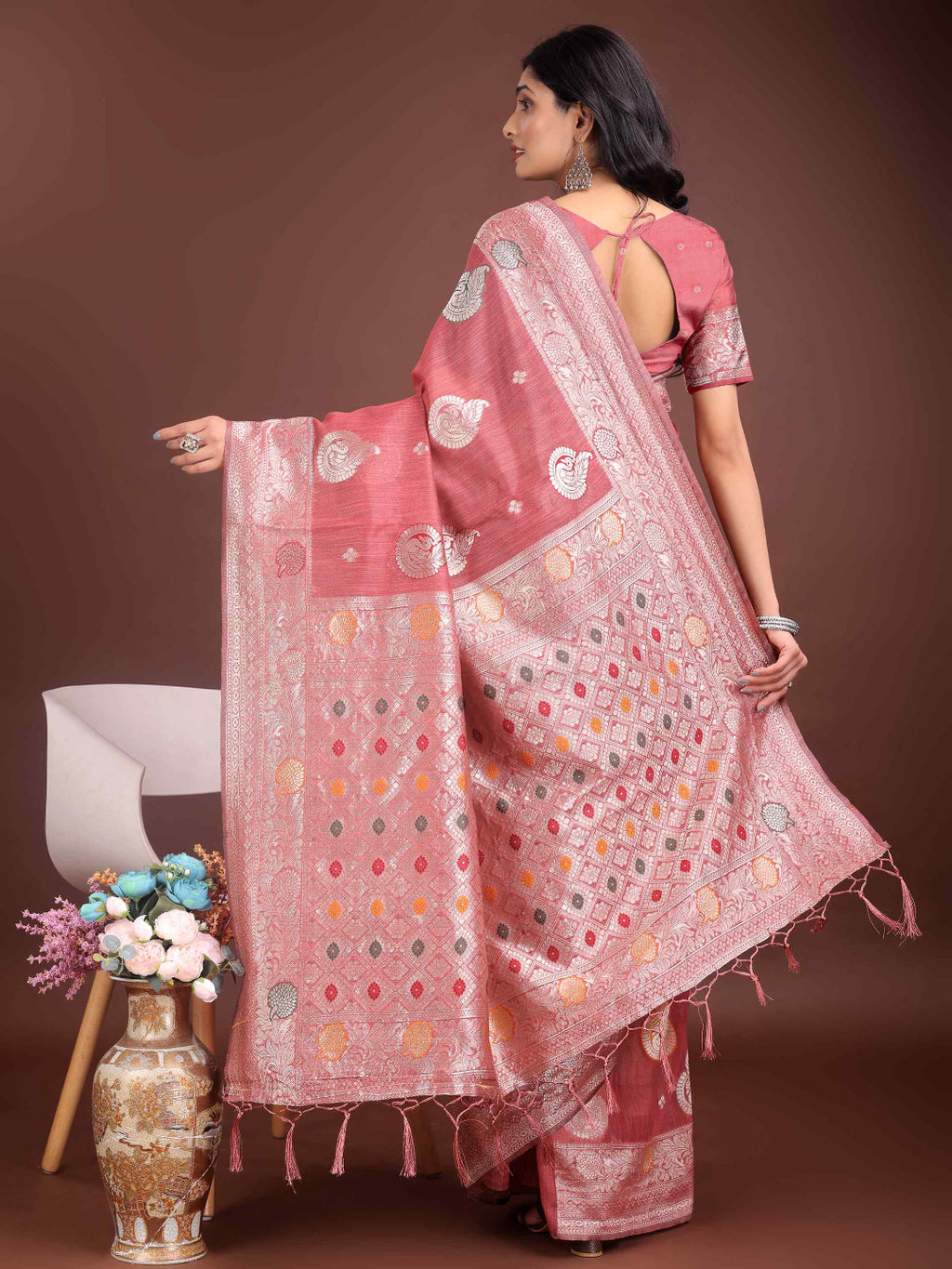 Elegant Mustard Linen Cotton Saree with Zari Weaving