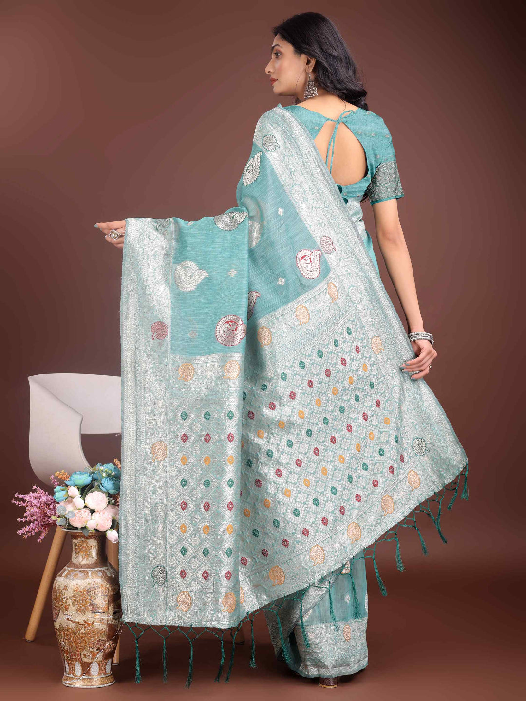 Elegant Mustard Linen Cotton Saree with Zari Weaving