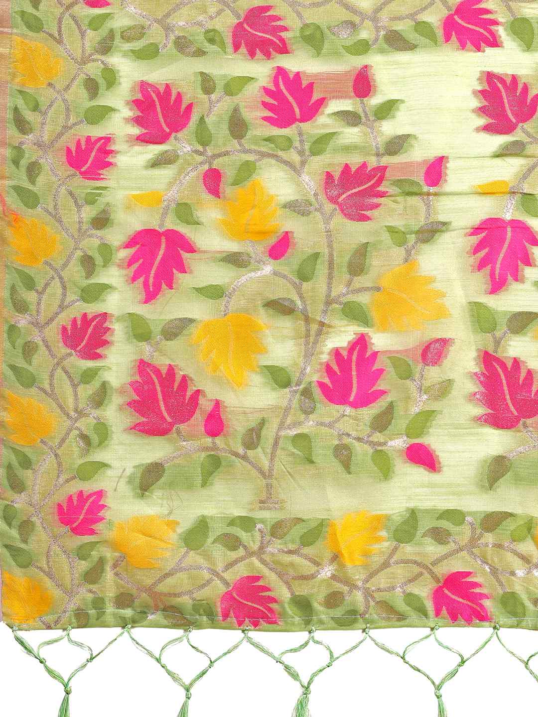 Off White Linen Cotton Woven Jacquard Saree