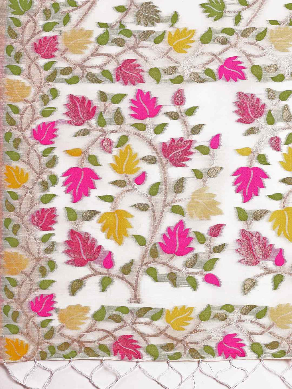 Off White Linen Cotton Woven Jacquard Saree