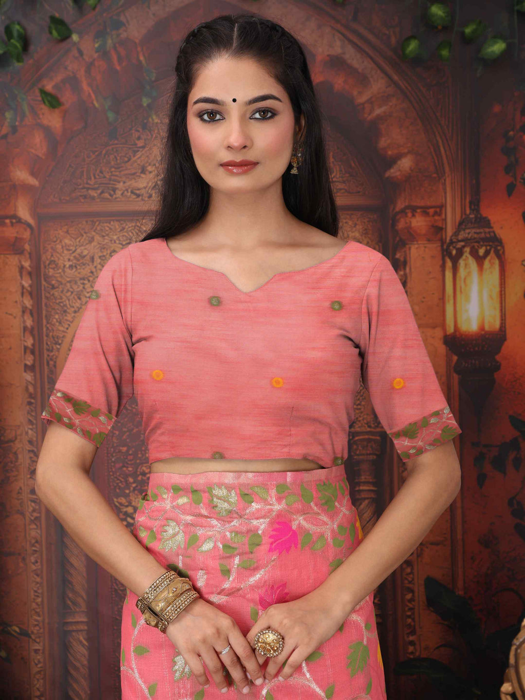 Traditional Linen Cotton Saree with Floral Design