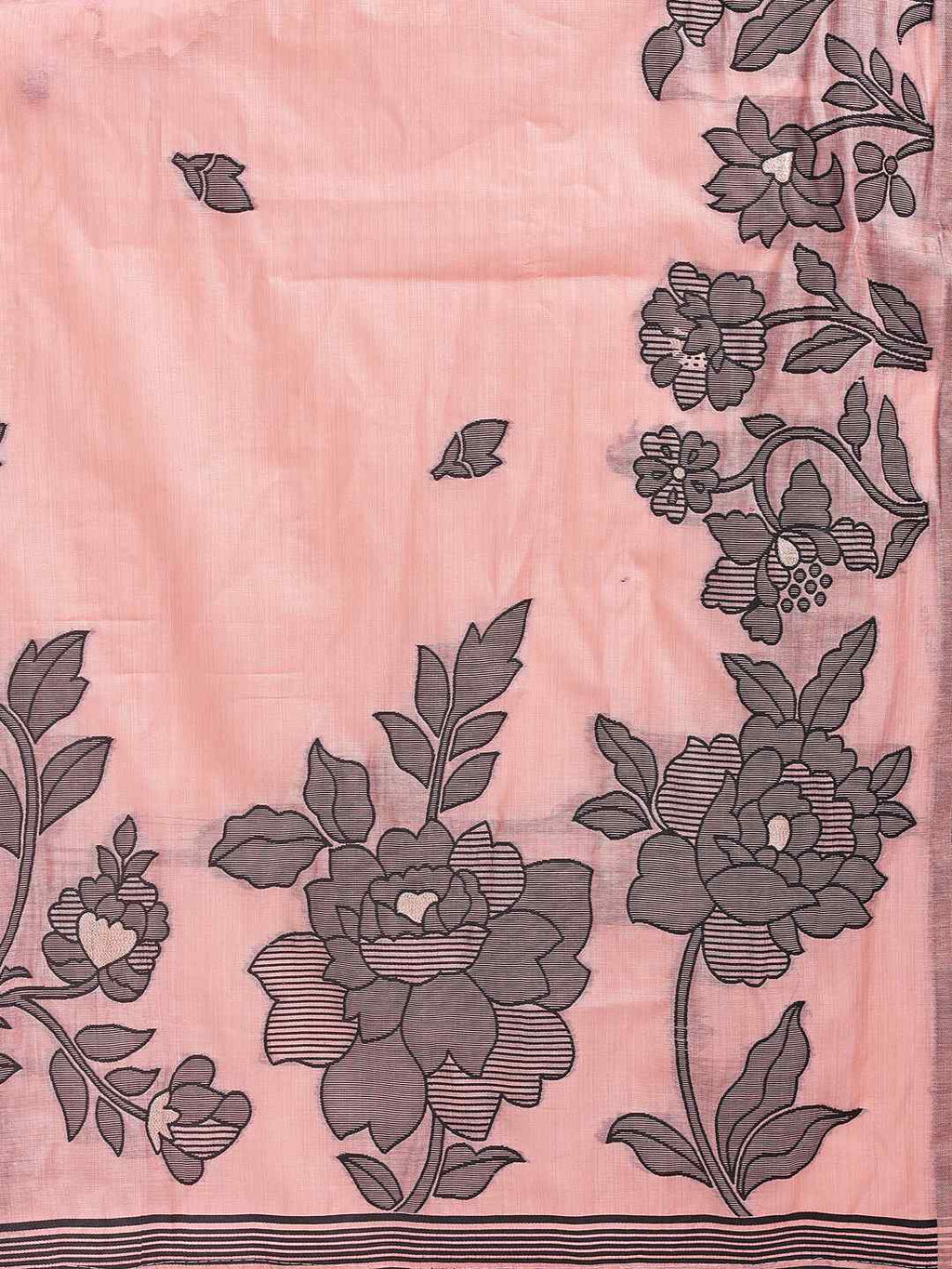 Sea Green Floral Cotton Linen Saree