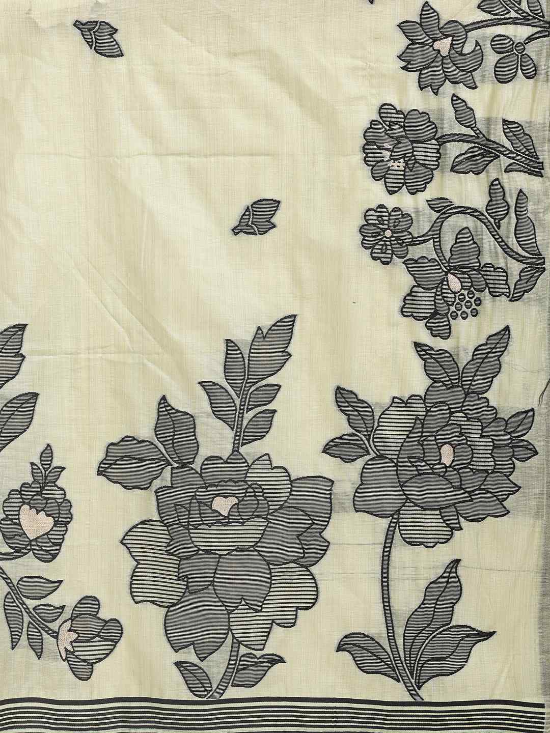 Sea Green Floral Cotton Linen Saree