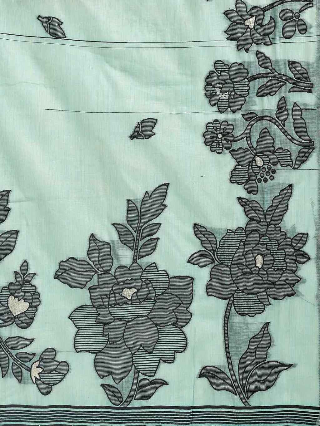 Sea Green Floral Cotton Linen Saree