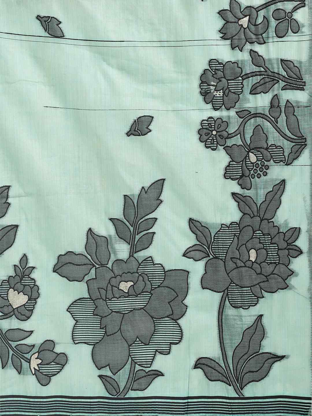 Sea Green Floral Cotton Linen Saree