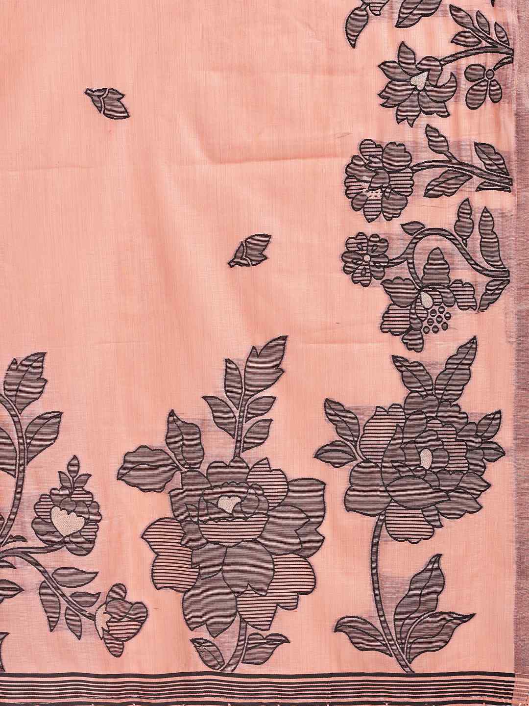 Sea Green Floral Cotton Linen Saree