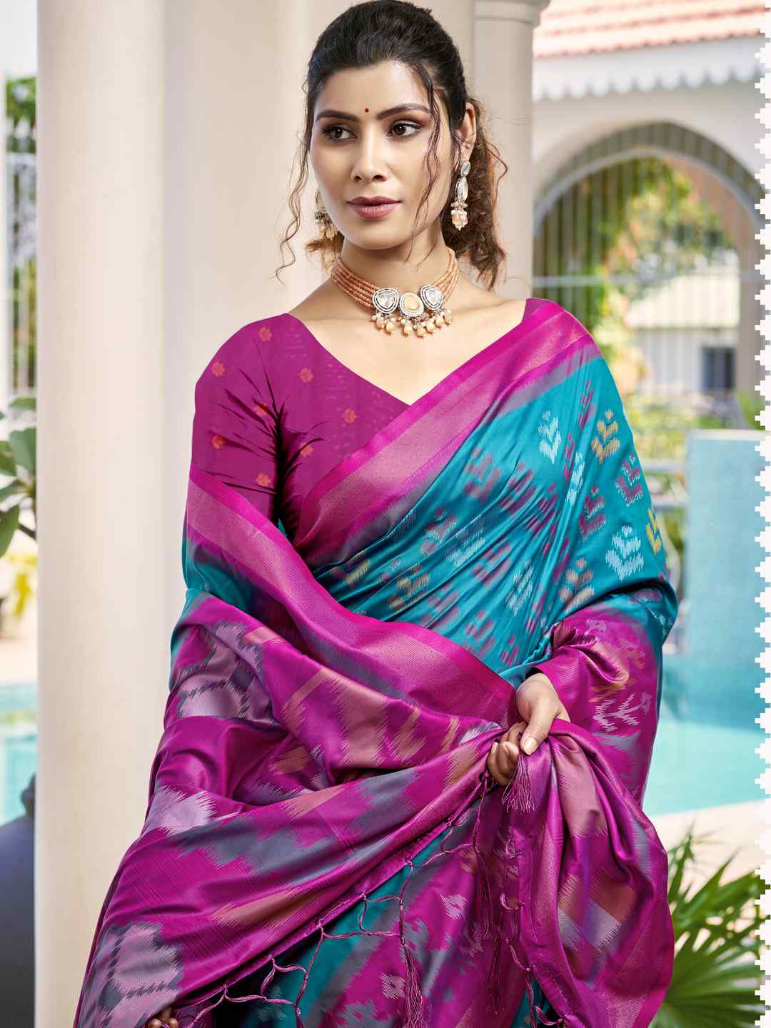 Vibrant Yellow & Maroon Pochampalli Silk Saree