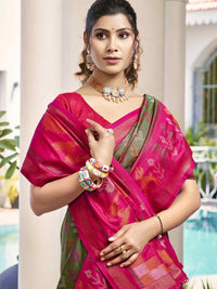 Vibrant Yellow & Maroon Pochampalli Silk Saree