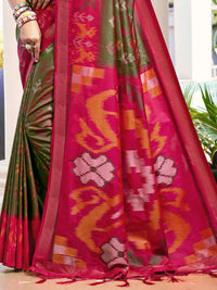 Vibrant Yellow & Maroon Pochampalli Silk Saree
