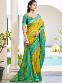 Vibrant Yellow & Maroon Pochampalli Silk Saree