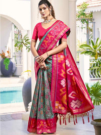 Vibrant Yellow & Maroon Pochampalli Silk Saree