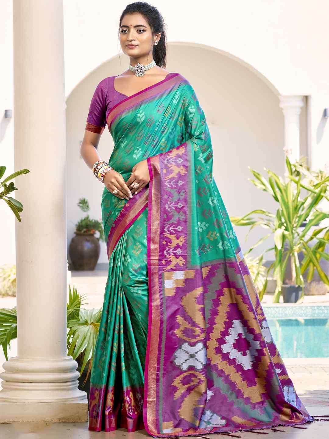 Vibrant Yellow & Maroon Pochampalli Silk Saree
