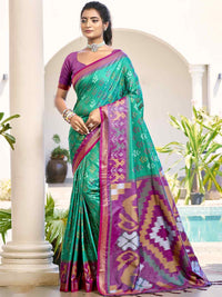 Vibrant Yellow & Maroon Pochampalli Silk Saree