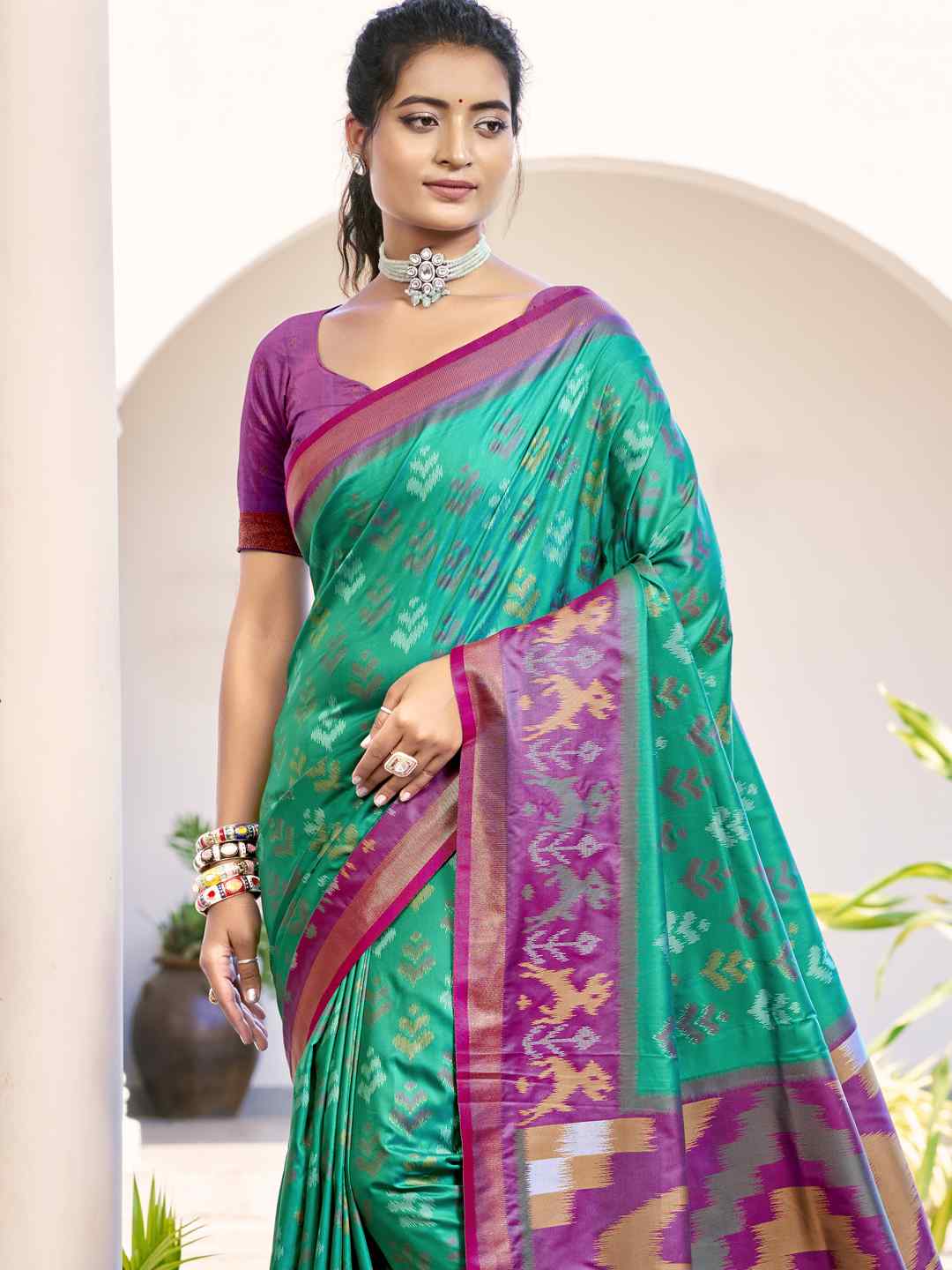 Vibrant Yellow & Maroon Pochampalli Silk Saree