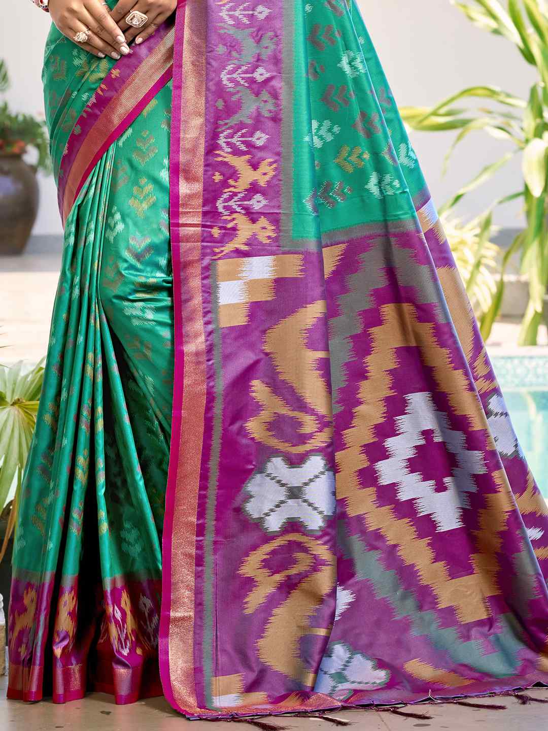 Vibrant Yellow & Maroon Pochampalli Silk Saree