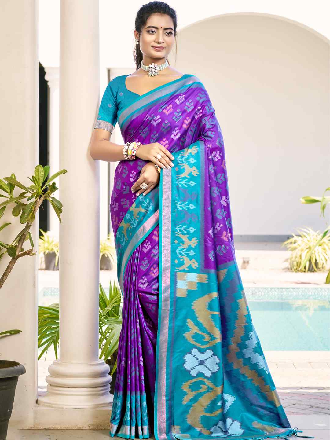 Vibrant Yellow & Maroon Pochampalli Silk Saree