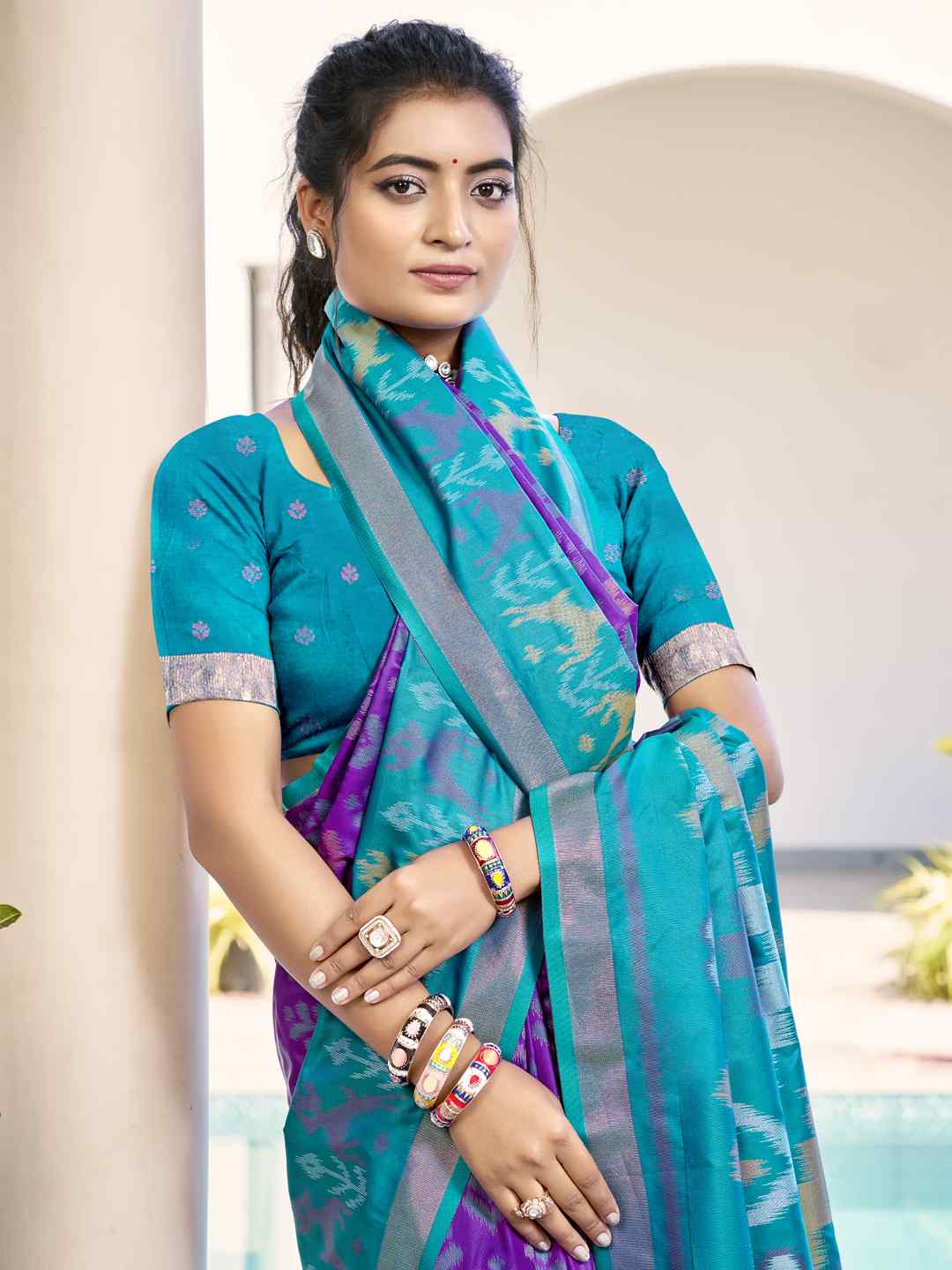 Vibrant Yellow & Maroon Pochampalli Silk Saree