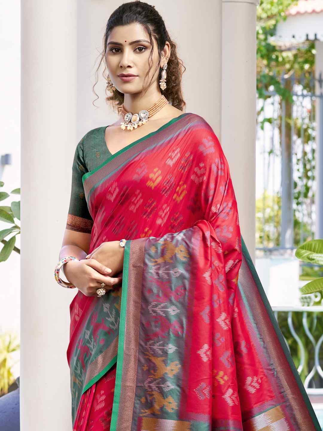 Vibrant Yellow & Maroon Pochampalli Silk Saree