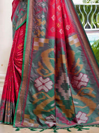Vibrant Yellow & Maroon Pochampalli Silk Saree