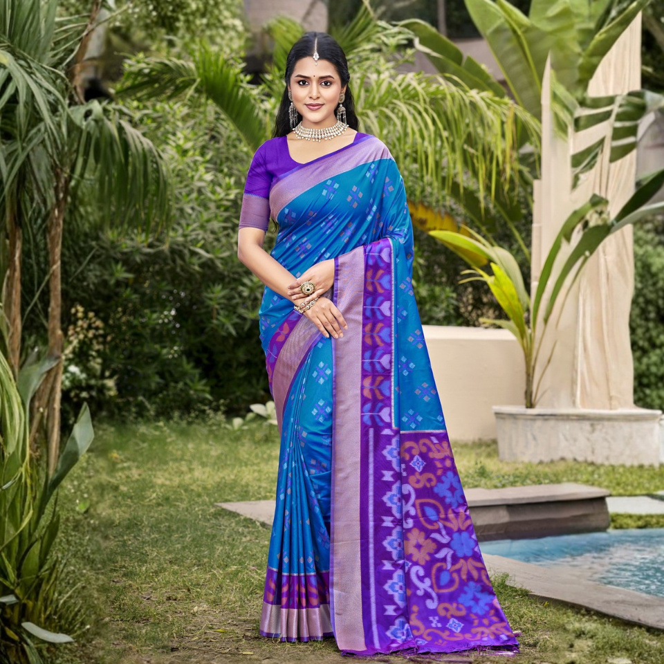Pochampalli-Inspired Contrast Saree Collection