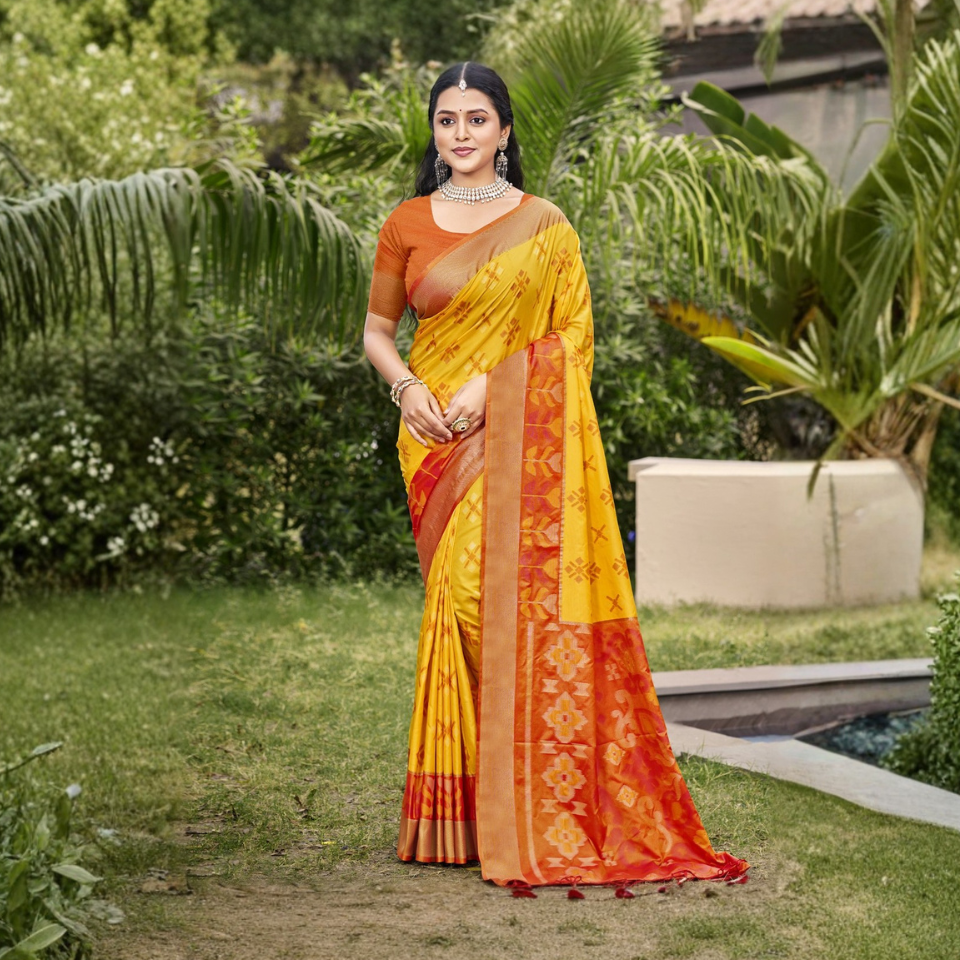 Pochampalli-Inspired Contrast Saree Collection