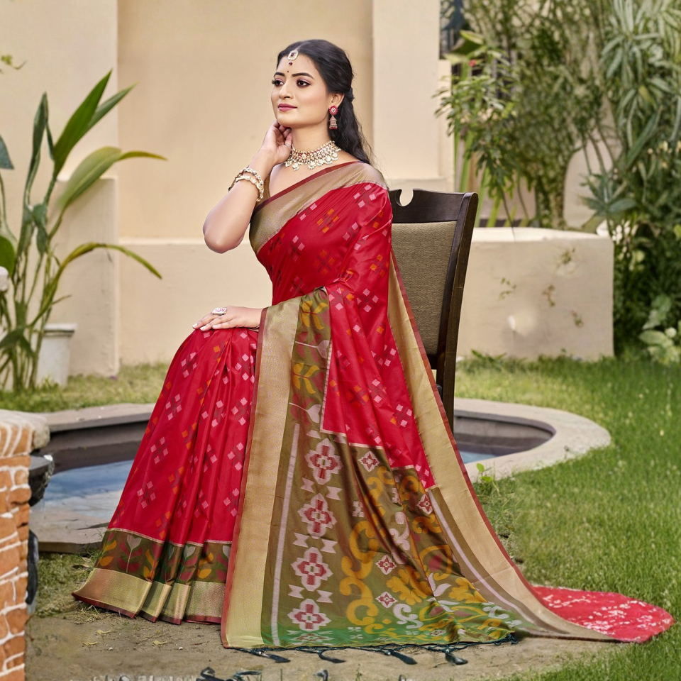Pochampalli-Inspired Contrast Saree Collection