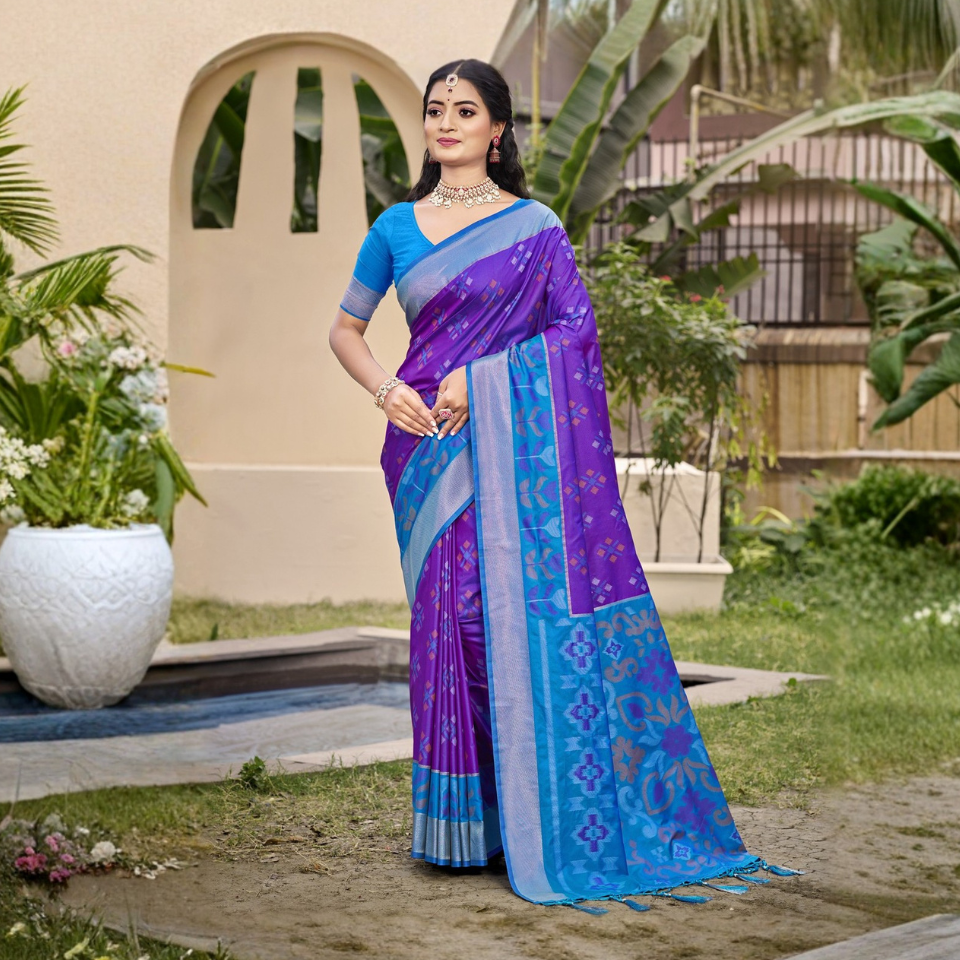 Pochampalli-Inspired Contrast Saree Collection