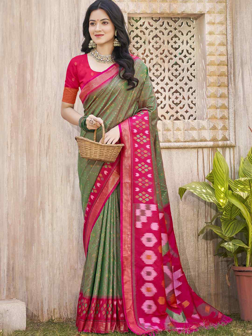 Royal Red Grey Pochampalli Soft Silk Saree