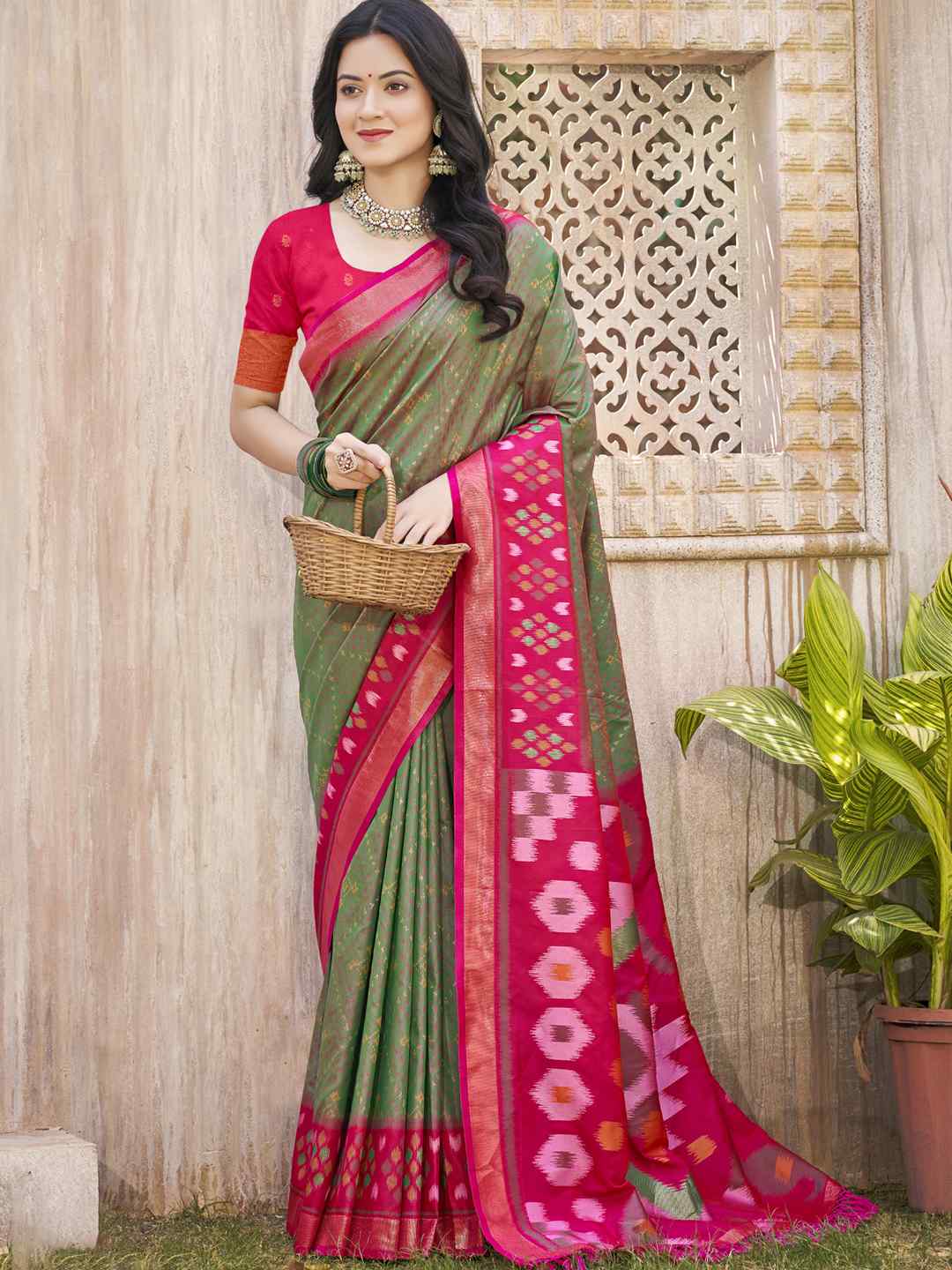 Royal Red Grey Pochampalli Soft Silk Saree