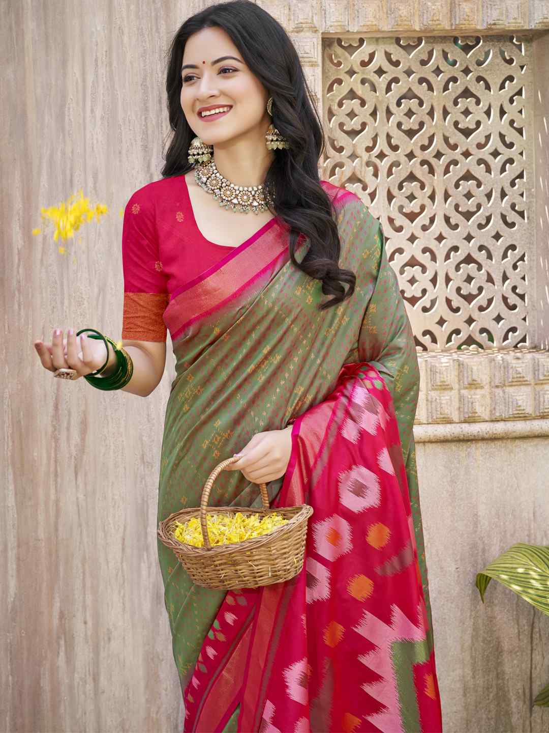 Royal Red Grey Pochampalli Soft Silk Saree