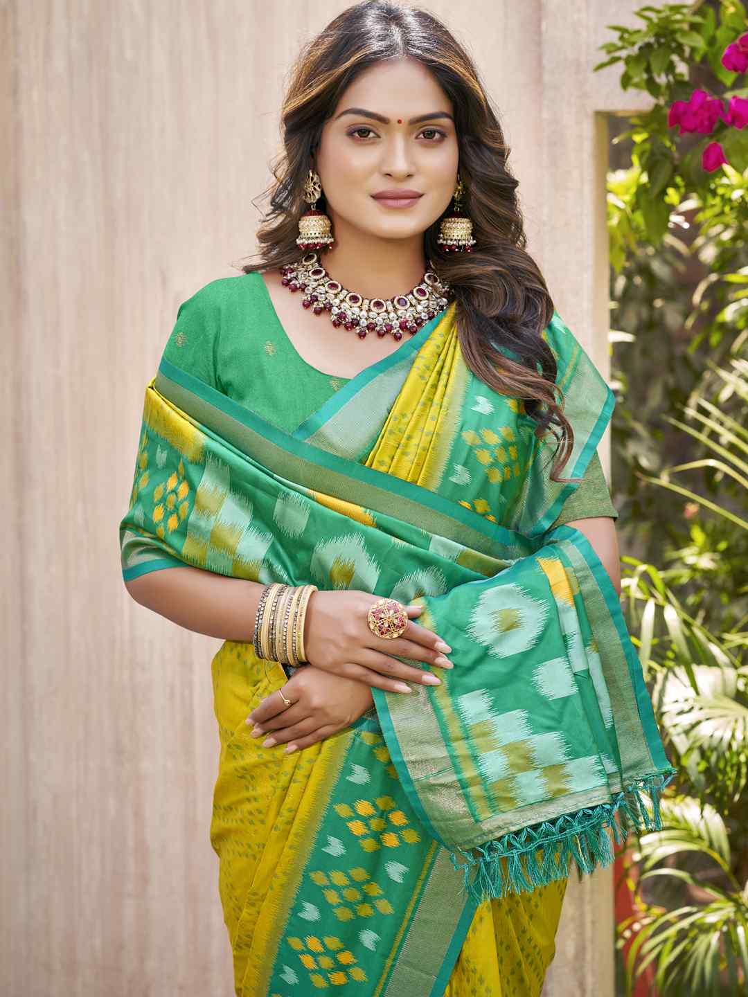 Royal Red Grey Pochampalli Soft Silk Saree
