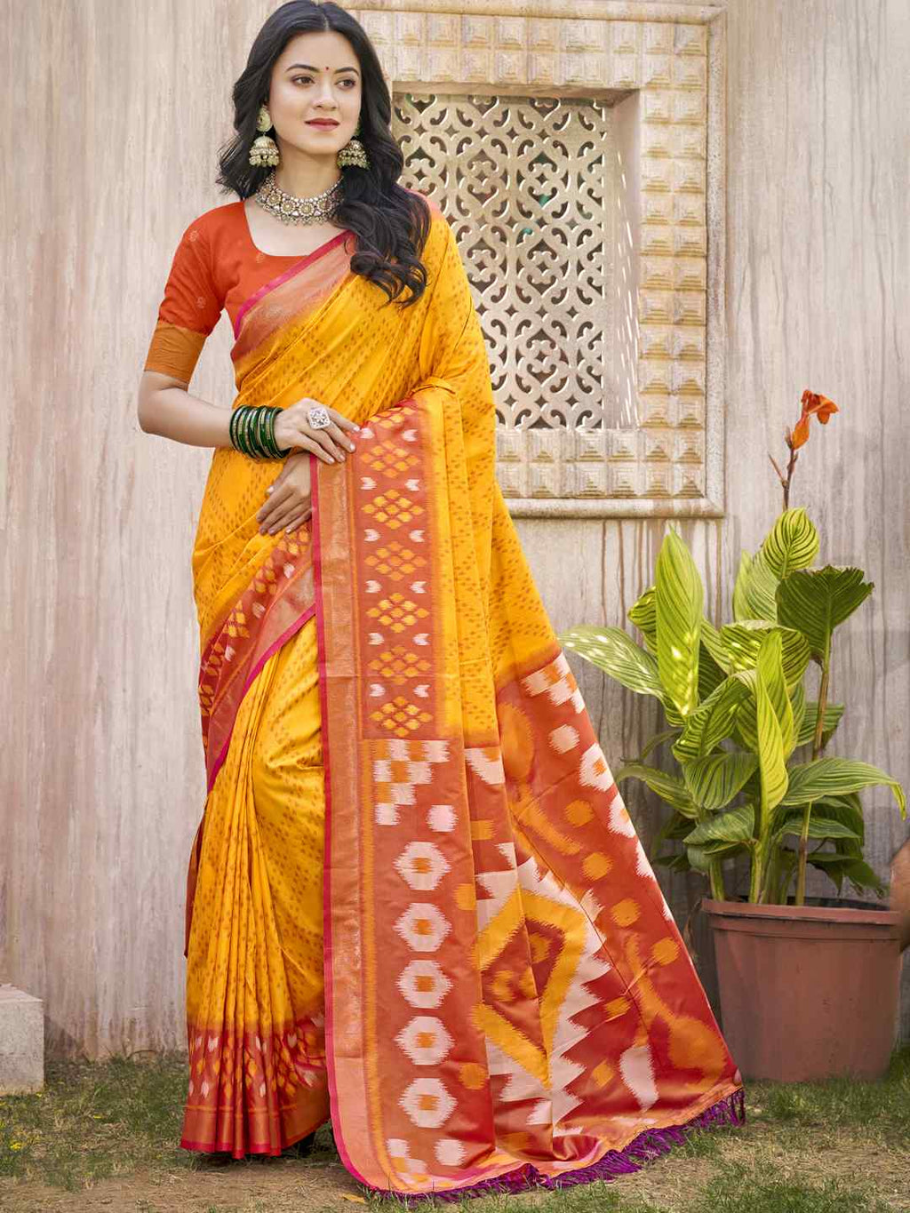 Royal Red Grey Pochampalli Soft Silk Saree