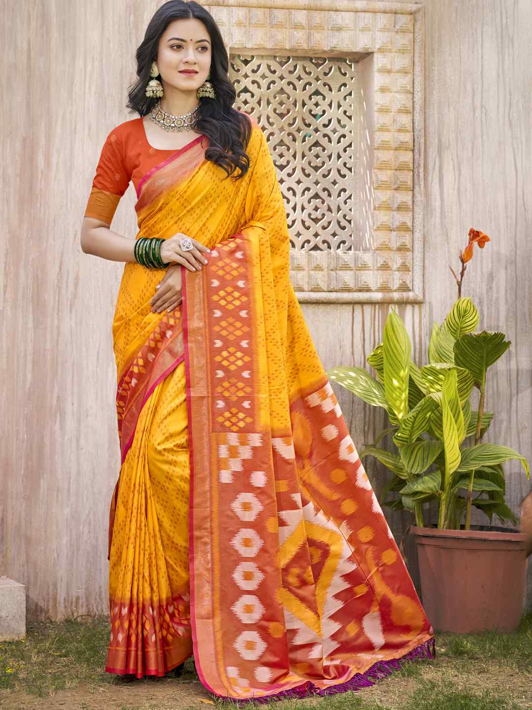 Royal Red Grey Pochampalli Soft Silk Saree