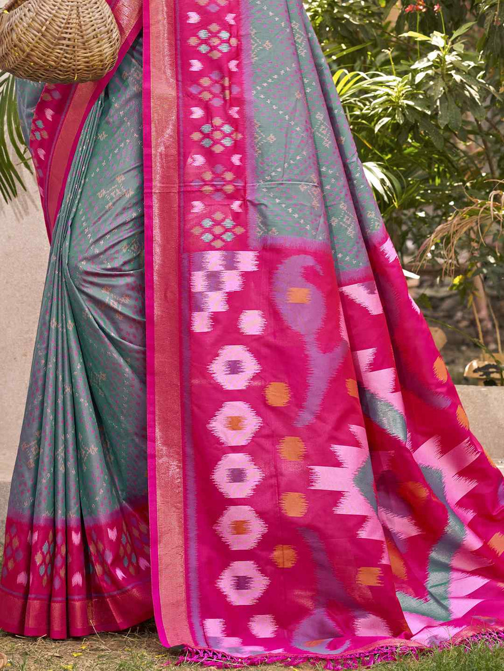 Royal Red Grey Pochampalli Soft Silk Saree