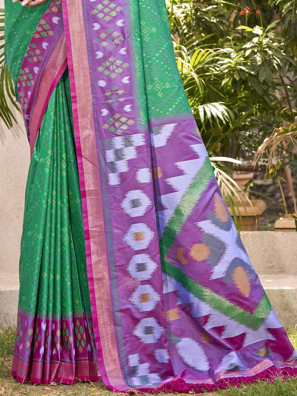 Royal Red Grey Pochampalli Soft Silk Saree