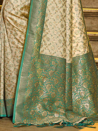 Cream and Maroon Woven Zari Work banarasi silk Saree