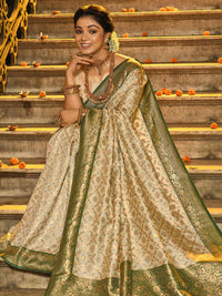 Cream and Maroon Woven Zari Work banarasi silk Saree