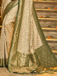 Cream and Maroon Woven Zari Work banarasi silk Saree
