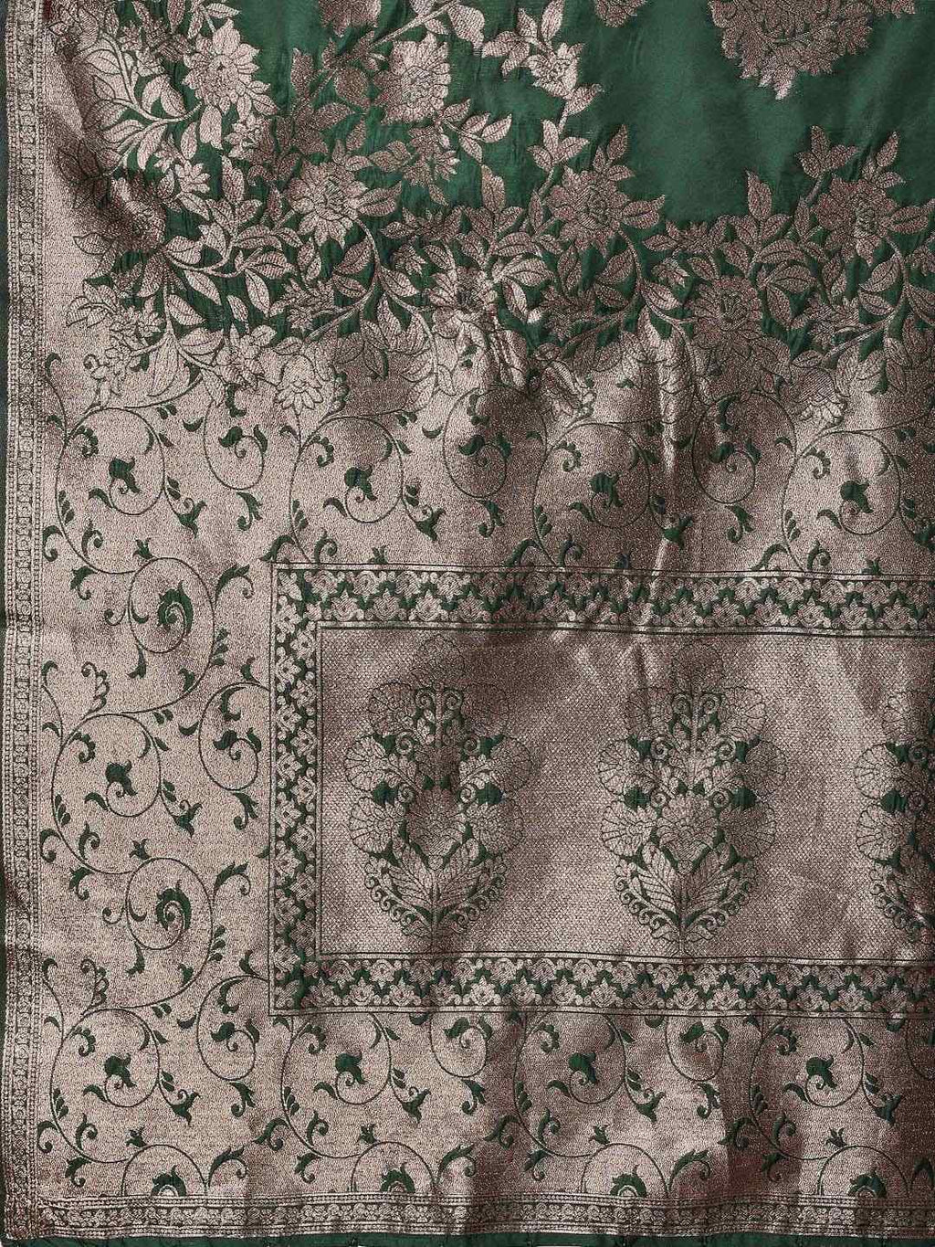 Dark Green Banarasi Silk Saree with Rich Zari Weaving & Heavy Pallu