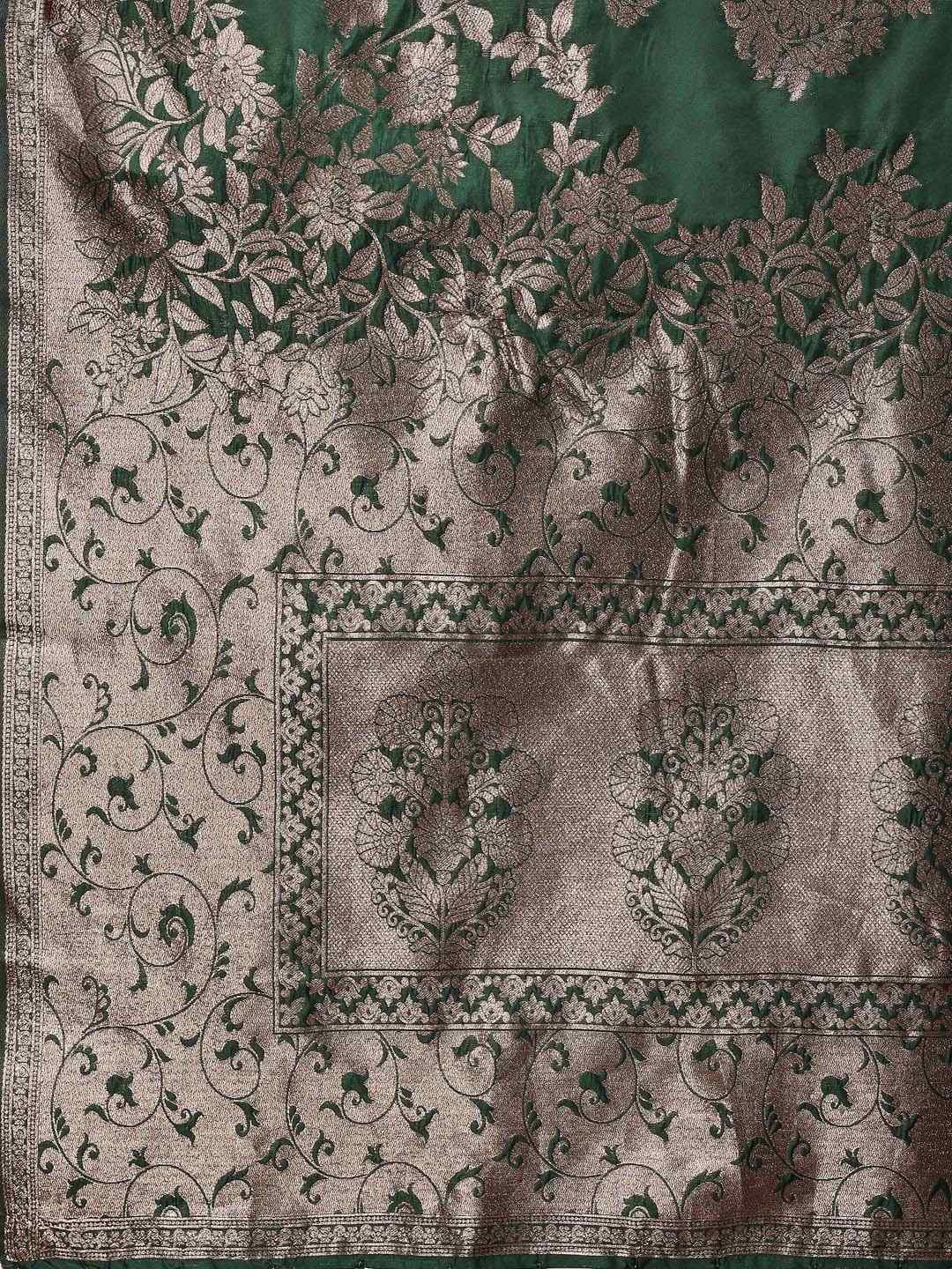 Dark Green Banarasi Silk Saree with Rich Zari Weaving & Heavy Pallu
