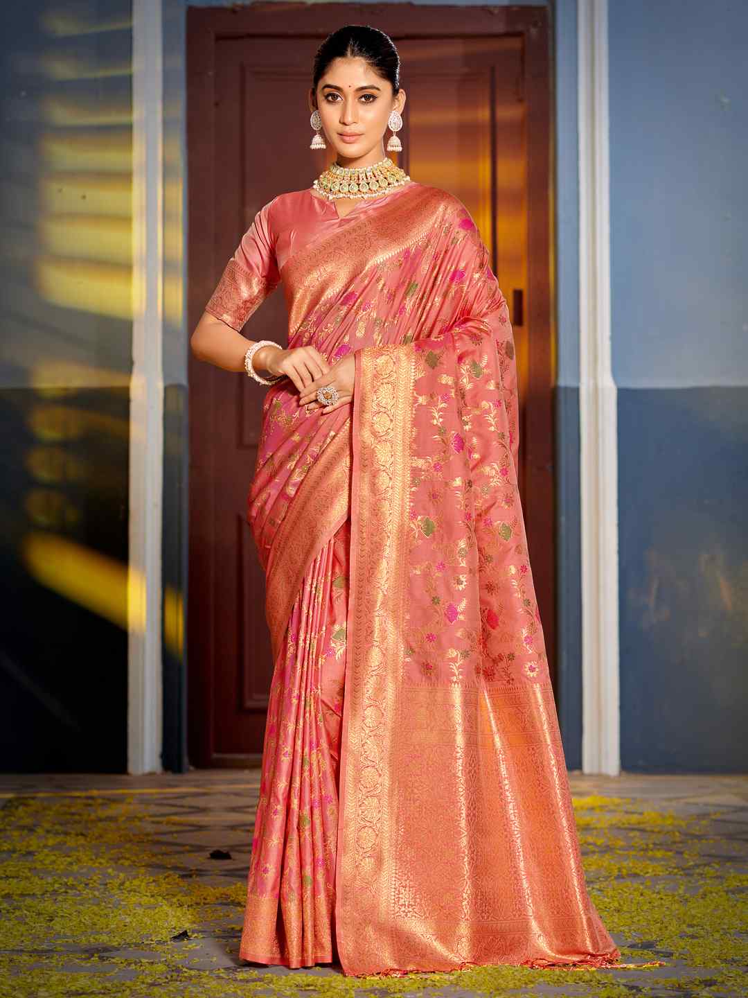 Mustard Yellow Banarasi Silk Saree with Golden Zari Work, Traditional Weave