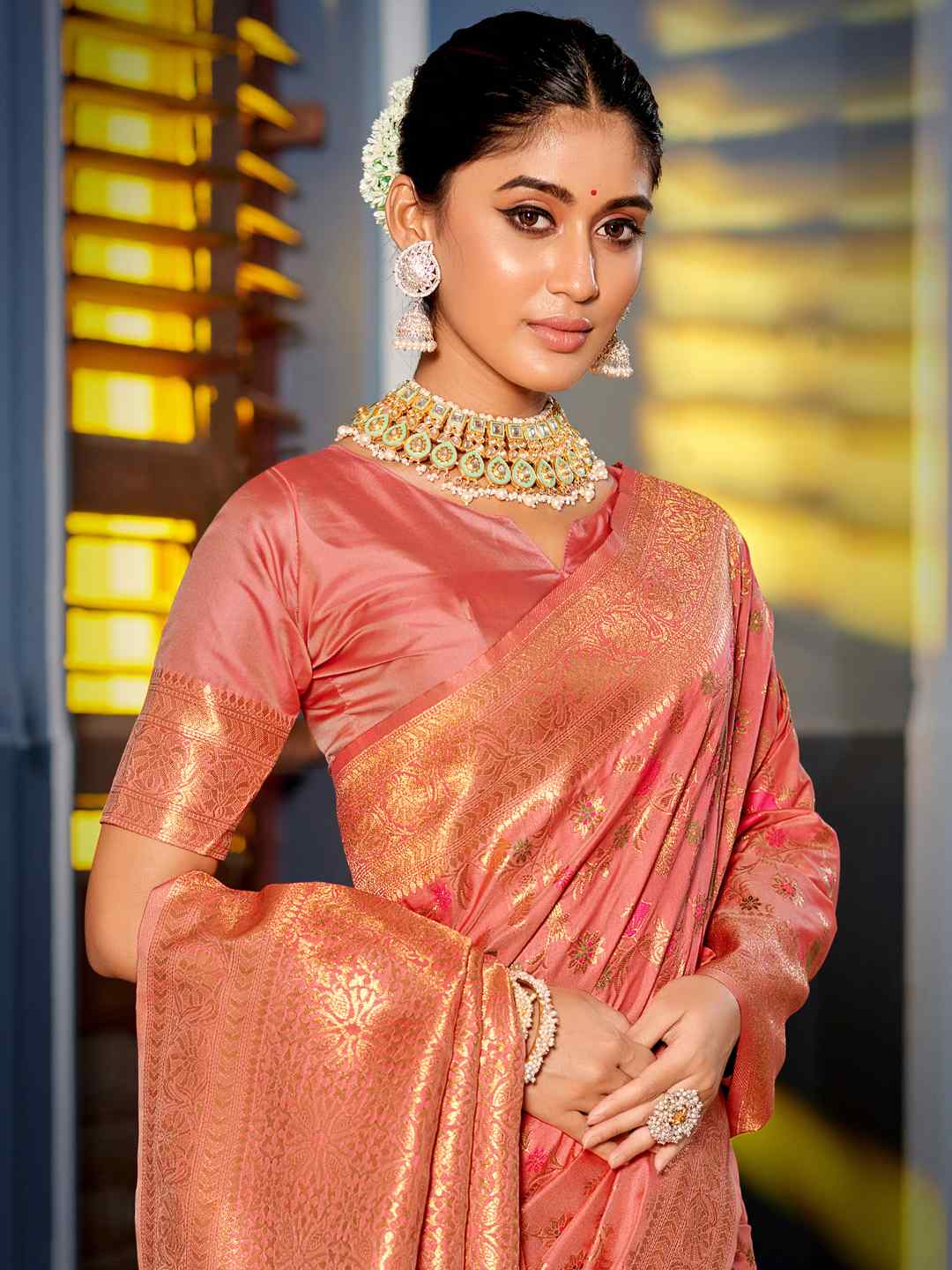 Mustard Yellow Banarasi Silk Saree with Golden Zari Work, Traditional Weave